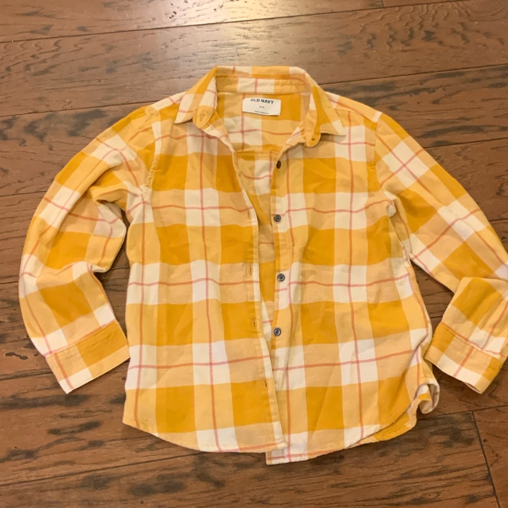 Old Navy Yellow Plaid Flannel Shirt - Girls M (8)